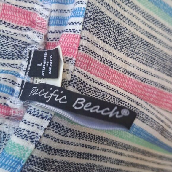 PACIFIC BEACH wide leg striped pants beach coverup splits up both sides size L - Picture 5 of 11